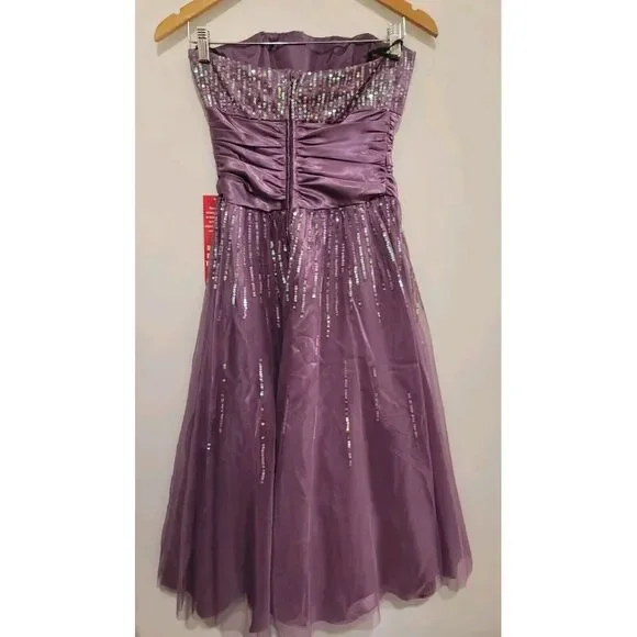 JOSH JAZZ Purple Prom Party Dress 3/4 Strapless Sequin Tulle Homecoming $100 NWT - Picture 2 of 7